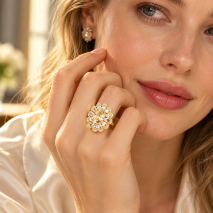 ✨ Natural Citrine Sunflower Ring – A Golden Glow of Elegance