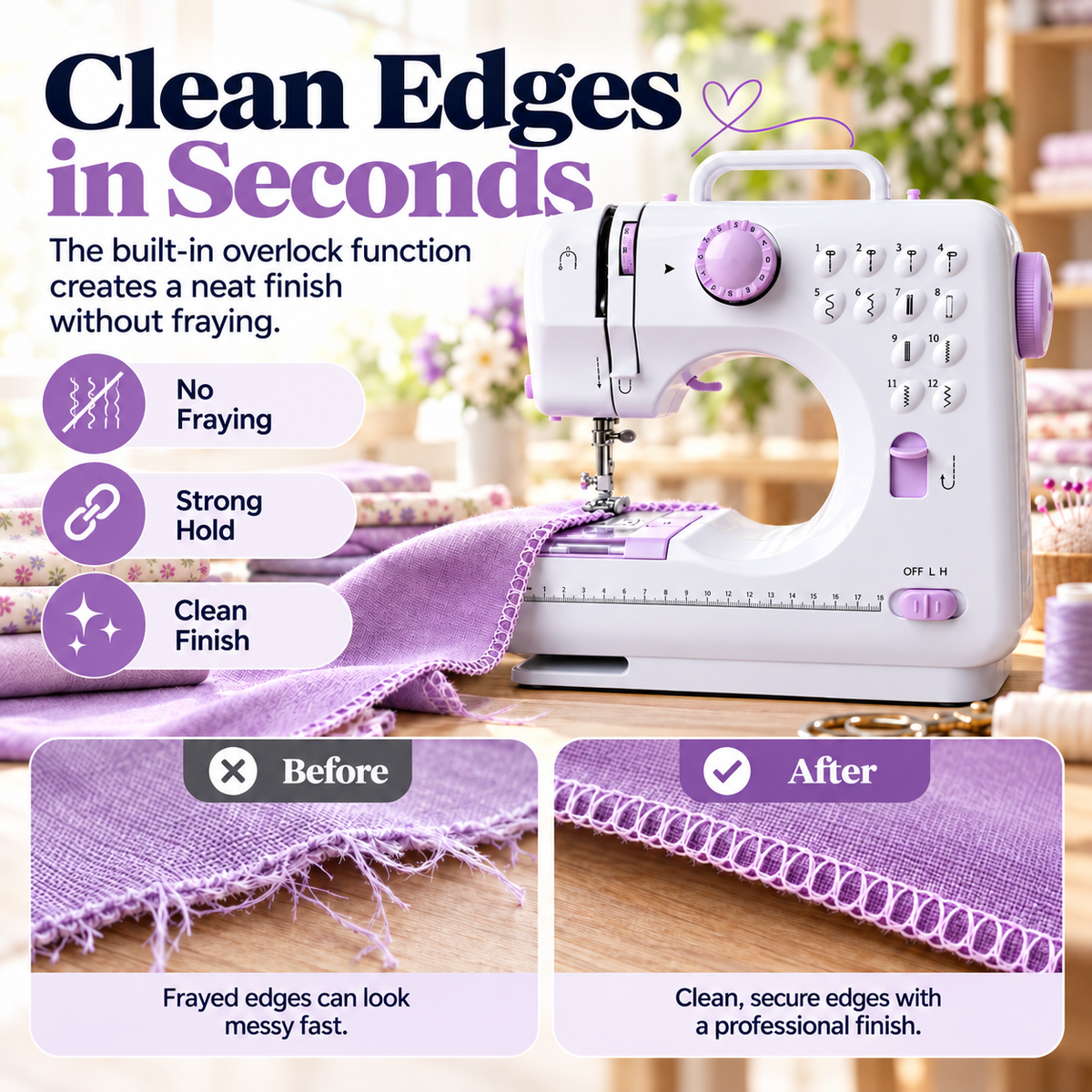 🧵 50% OFF! ✂️ Portable 12-Stitch Electric Household Sewing Machine with Overlock Hem & Speed Control 🧵