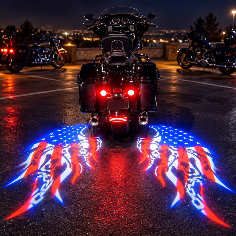 🔥 American Flag Motorcycle Wing Lights 🏍️ Bold USA Custom Projection