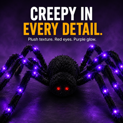 🕷️ Oversized LED Glowing Halloween Giant Plush Spider Prop 🎃