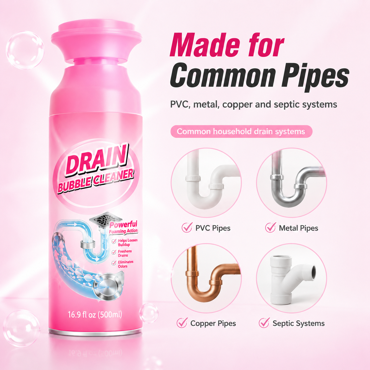 ⚡️ [BUY 1 GET 1 FREE] 🫧 Foaming Pipe Cleaner & Drain Deodorizer – 360° Expanding Sink Foam ✨