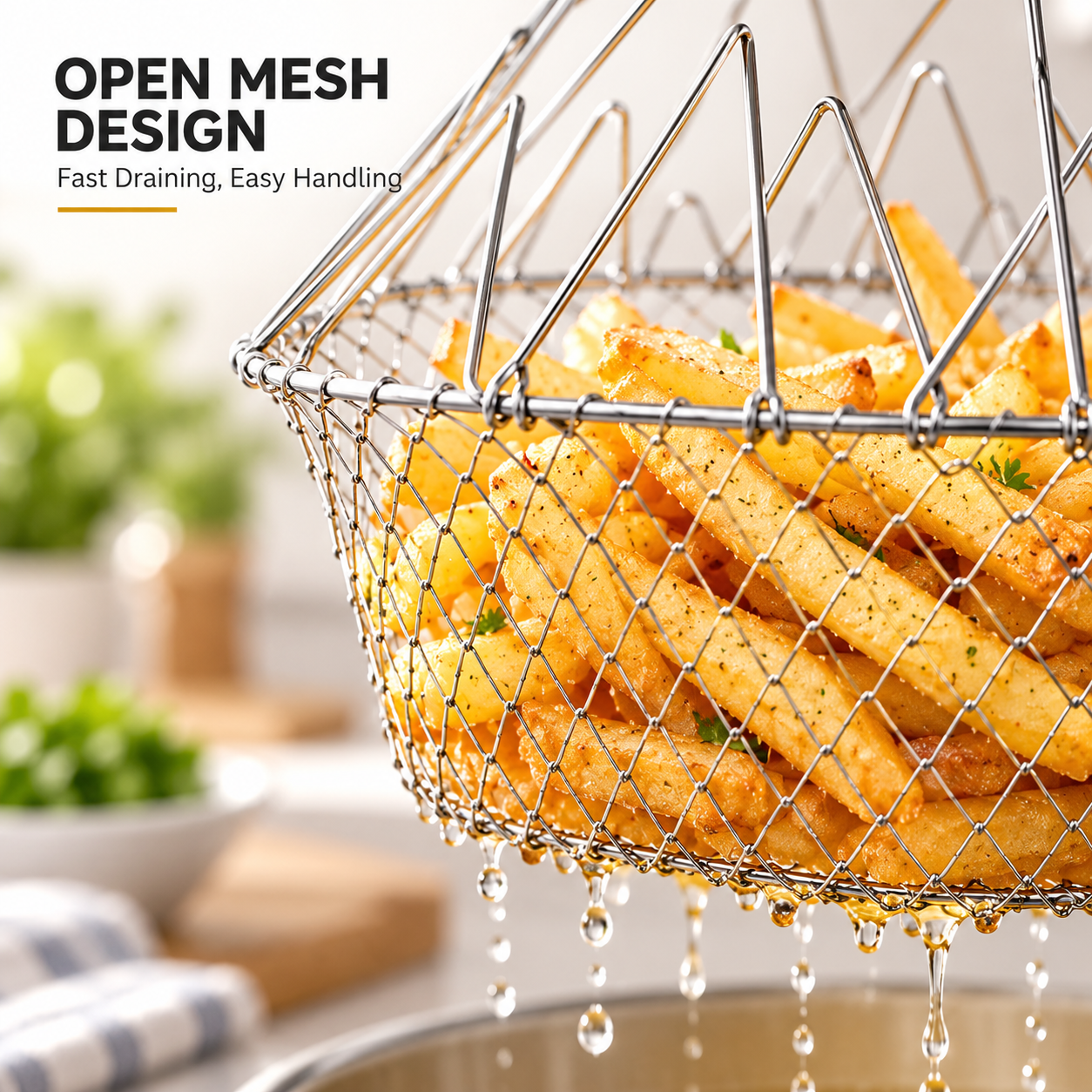 🔥 BUY 1 GET 1 FREE – Foldable Stainless Steel Frying Basket & Colander ✨