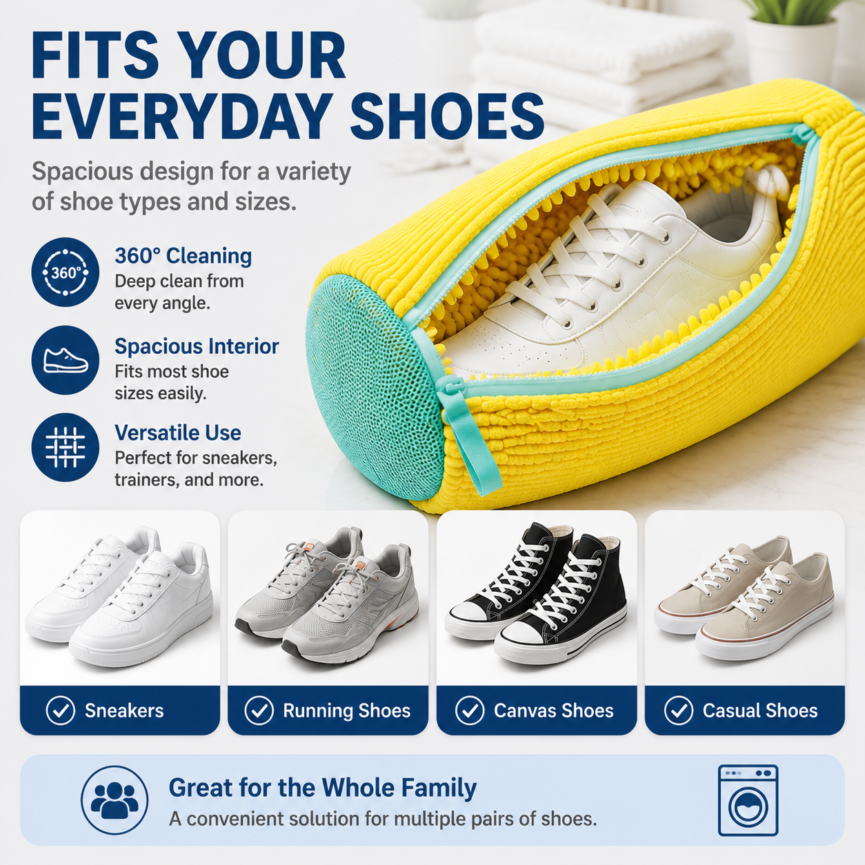 👟 Machine Washable Shoe Cleaning Bag with 360 Degree Plush Microfiber Bristles 🧼