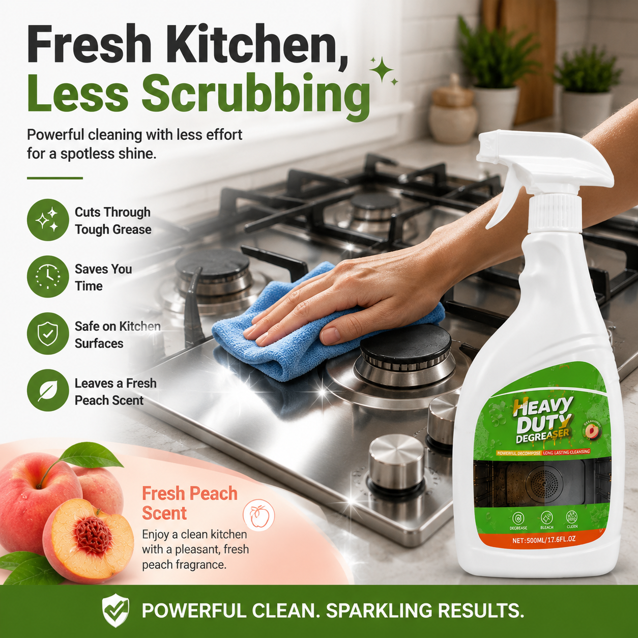🏆 52K+ Sold | 🍑 Peach Kitchen Degreaser Foam Spray — Tough Grease Remover | 500ml