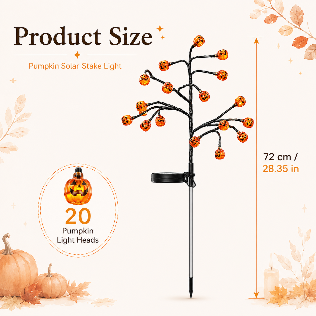 🎃 Solar Halloween Pumpkin Stake Lights (20 LED) ☀️