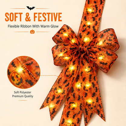 🎃 Light-Up Halloween Bow with Warm LEDs ✨