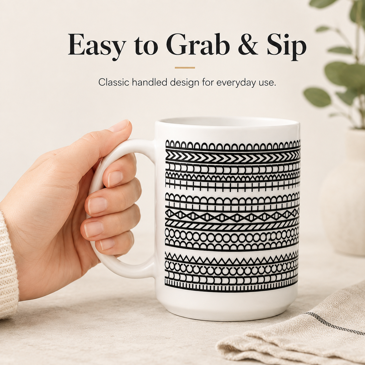 ☕ Geometric Patterned Ceramic Mug – Modern Everyday Drinkware ✨