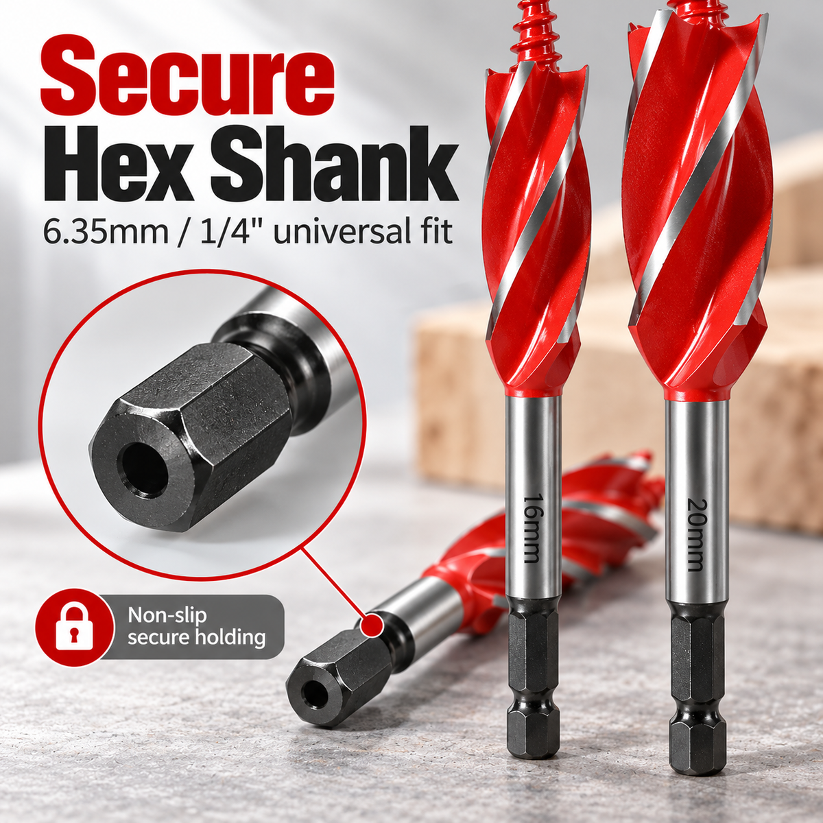 🔨 8-Piece 4-Flute Woodworking Drill Bit Set with Hex Shank 🪵