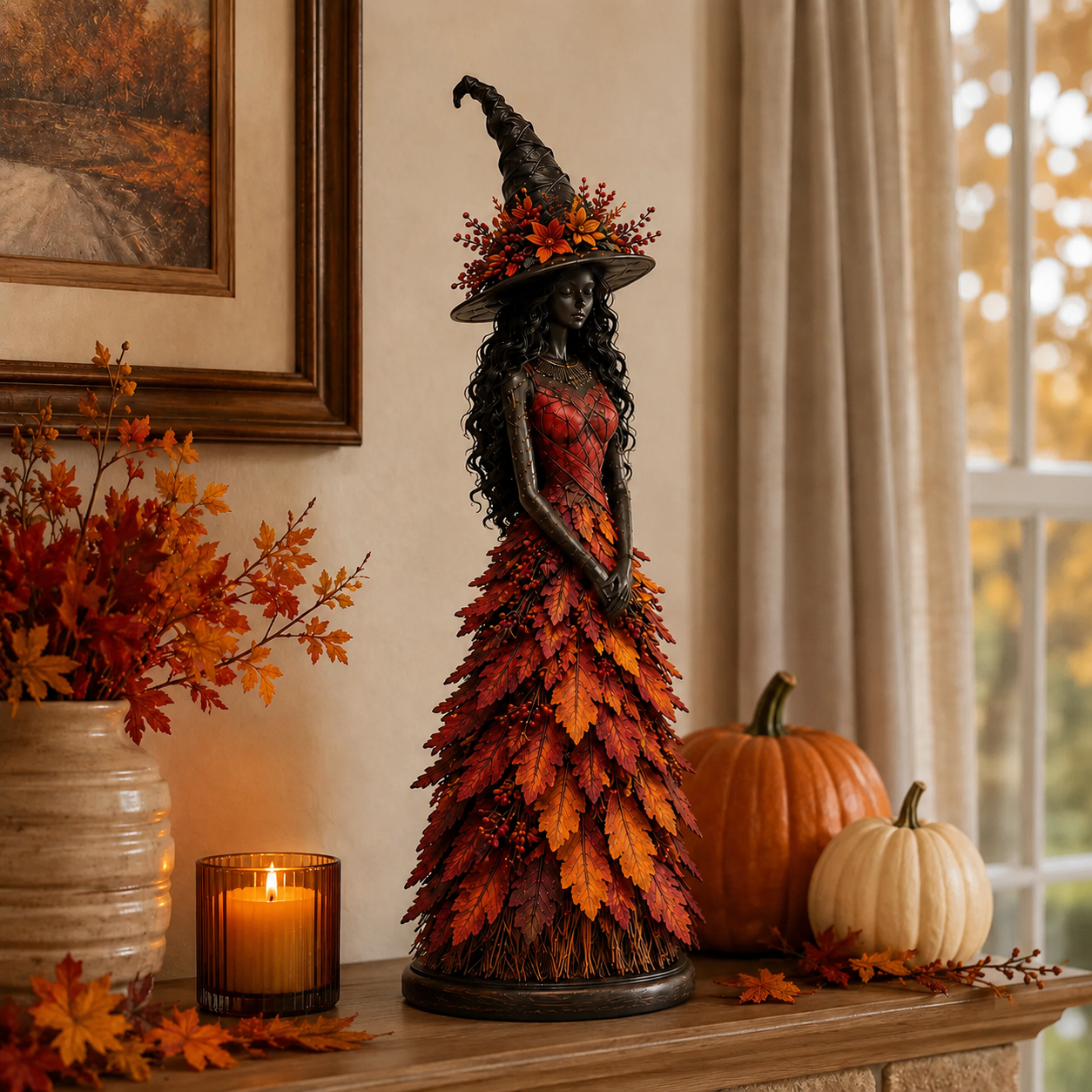 🍂 OOAK Handcrafted Autumn Leaf Magic Witch Figurine 🔮 (Free Shipping on Buy 2)