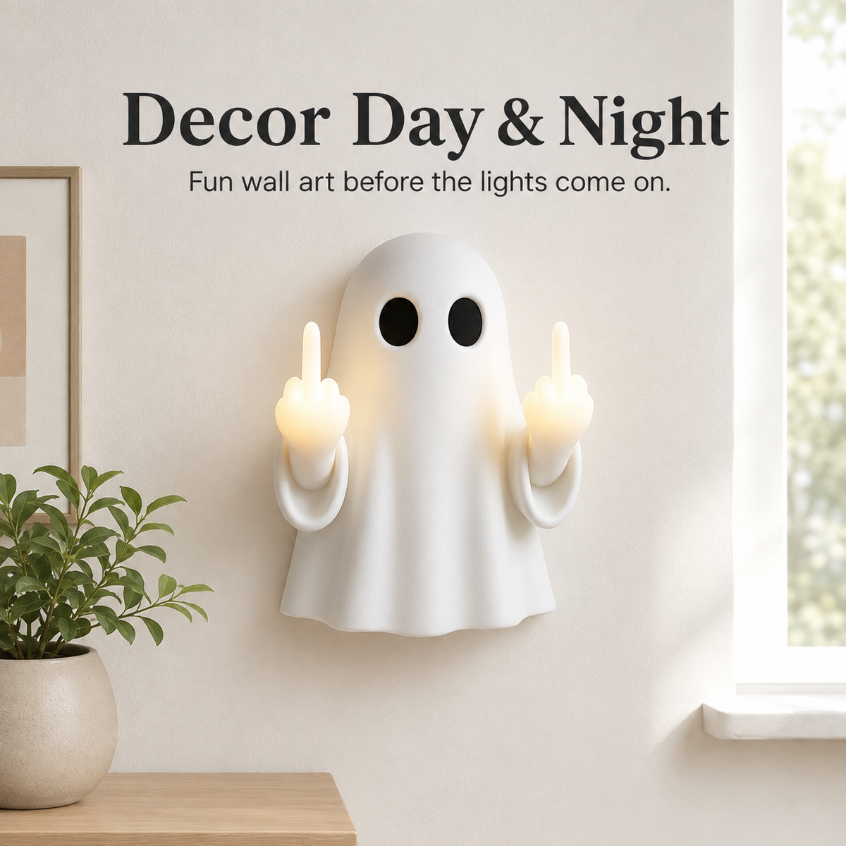 👻 Sassy Ghost Wall Light – Cheeky Illuminated Hand Gesture Room Decor 💡