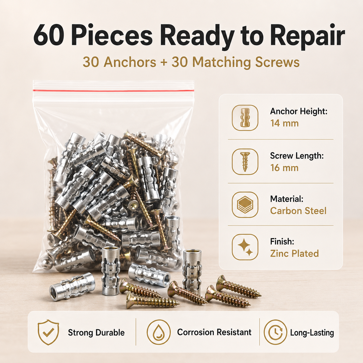 🔩 60Pcs Hinge Repair Kit with Wood Screws 🛠️