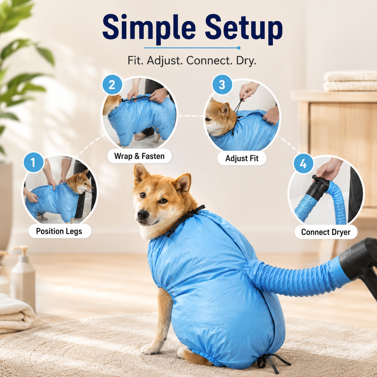 🐾 Fast 360° Circulating Pet Dryer Bag – Hands-Free Grooming & Deshedding Bag ✨