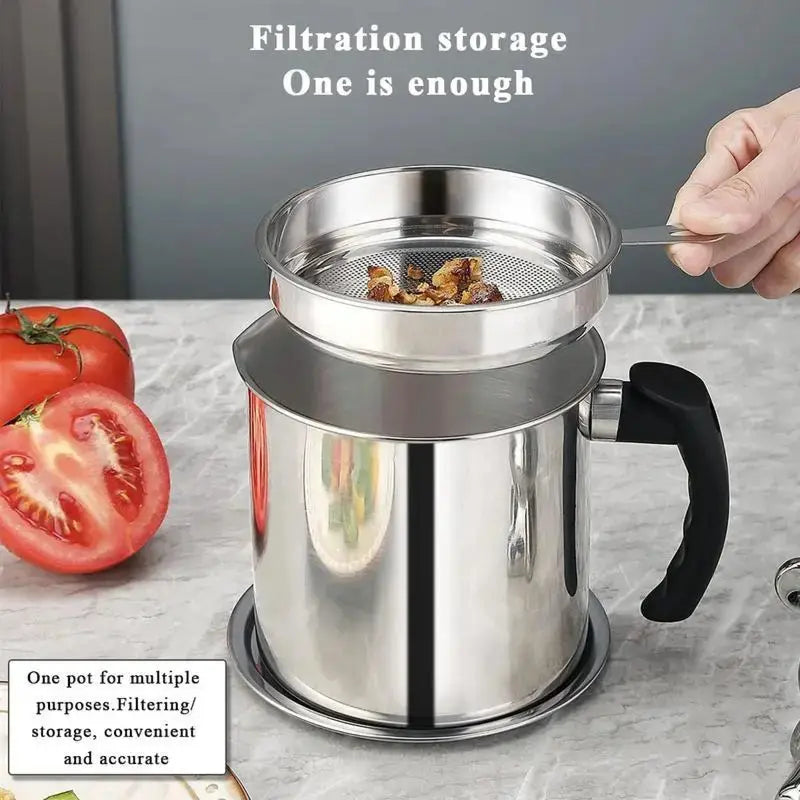 🍳 LIMITED-TIME 50% OFF! ✨ 304 Stainless Steel Oil Keeper with Filter – Food-Grade, Fine Mesh, Drip-Proof 🛡️