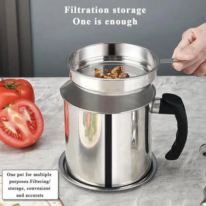 🍳 LIMITED-TIME 50% OFF! ✨ 304 Stainless Steel Oil Keeper with Filter – Food-Grade, Fine Mesh, Drip-Proof 🛡️