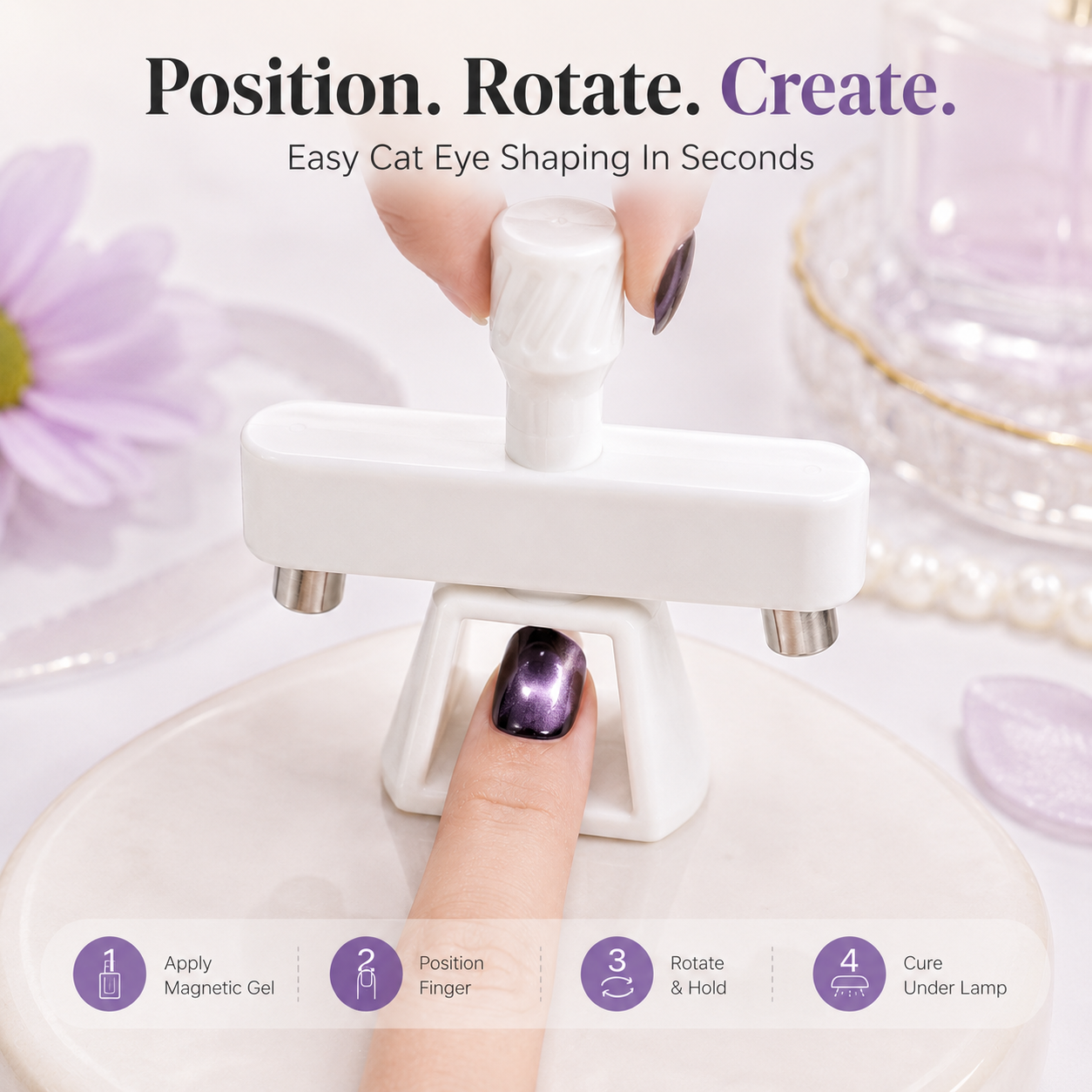 💅 Rotating Cat Eye Gel Nail Magnet Tool with Dual Height Finger Rests 💎