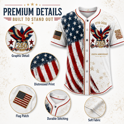 ⏰ Last Day 55% OFF 🇺🇸🦅 America 250th Anniversary Baseball Jersey – 1776–2026 Patriotic Freedom Shirt