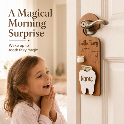 🧚 Personalized Wooden Tooth Fairy Door Hanger with Money Pocket 🦷