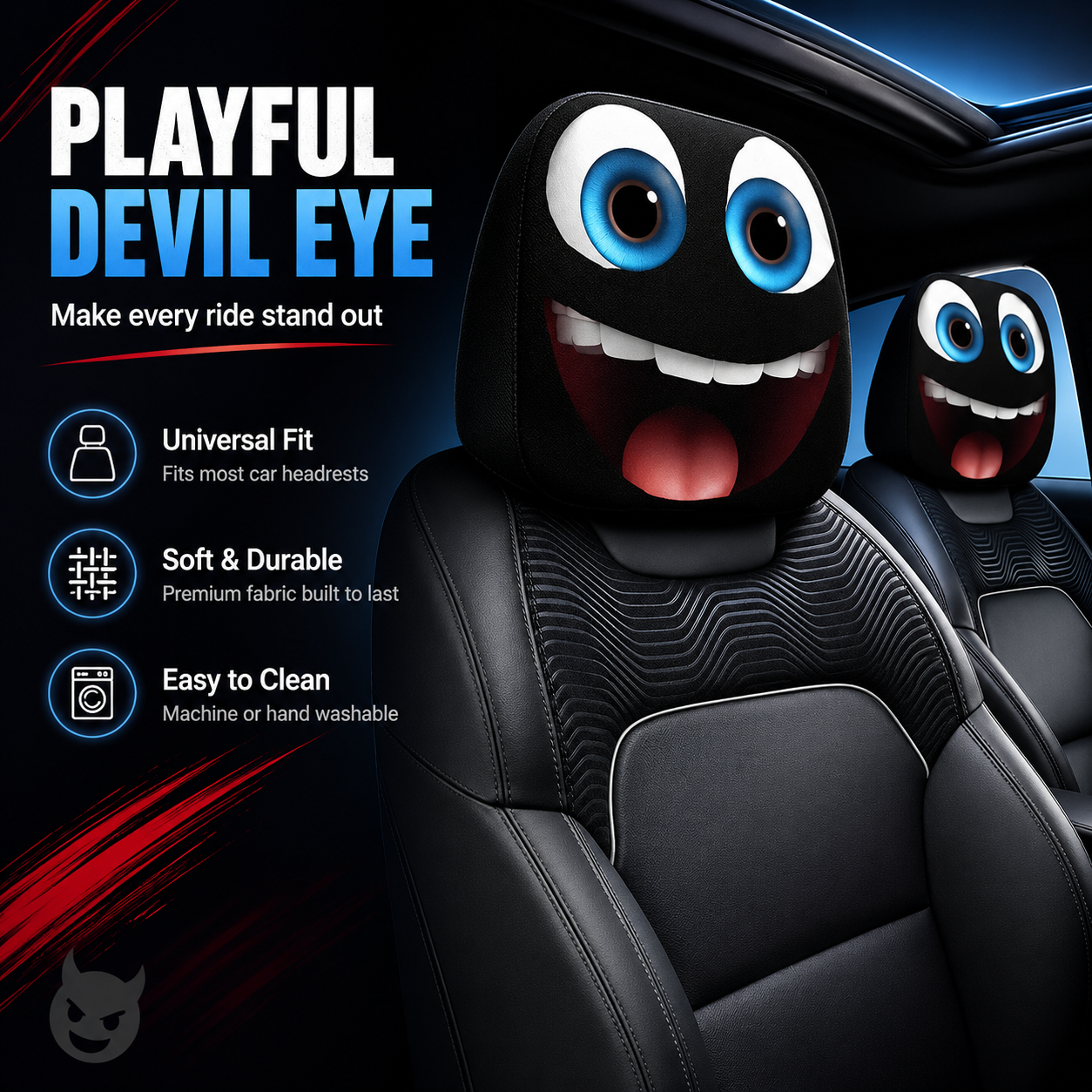 😈 2 Pcs Gothic Devil Eye Car Covers: Washable & Universal Fit 🚗