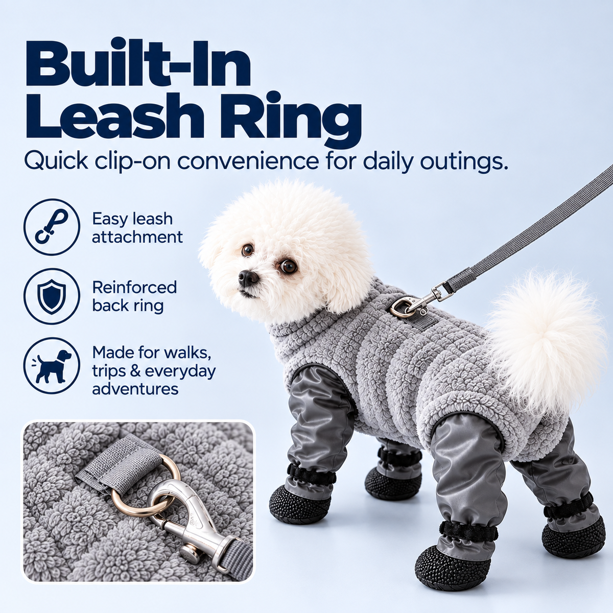 🐾 All-in-One Dog Paw & Leg Protection Suit – Fleece Body, Grip Soles & Leash Ring