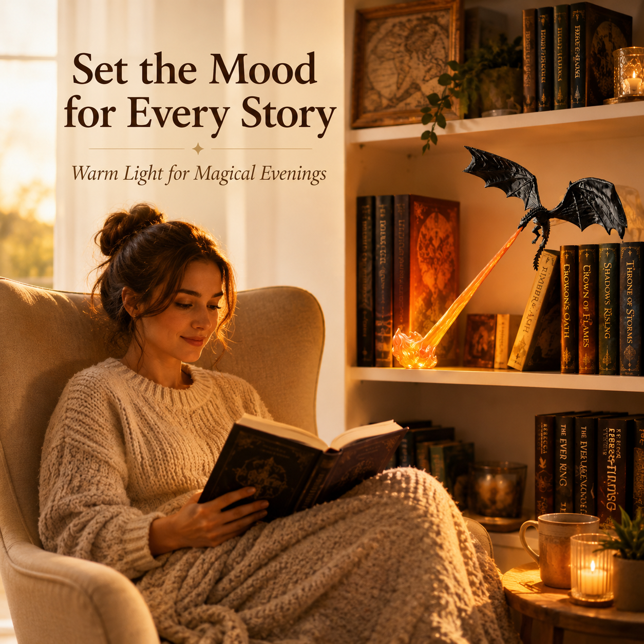 🚚 Buy 2 Get Free Shipping 🚚 🐉 3D Dragon Flame Bookshelf Nook Light 📚