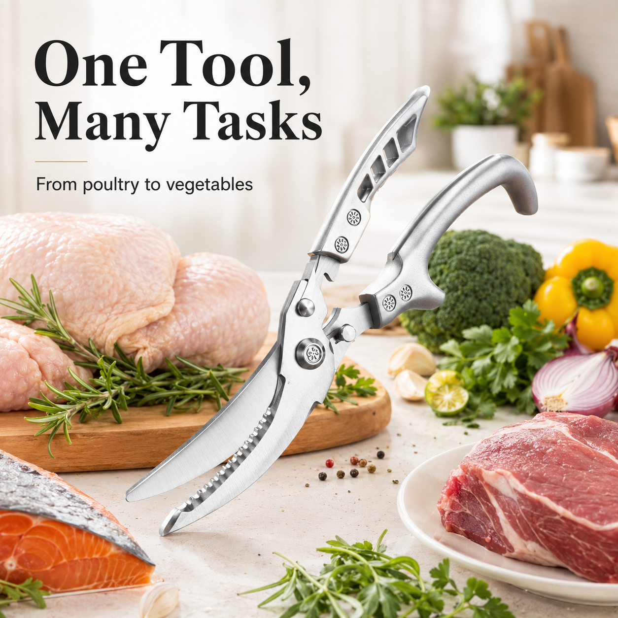 🔥 Multifunction Kitchen Scissors with Fish Scale Scraper & Spring-Action Handle✨