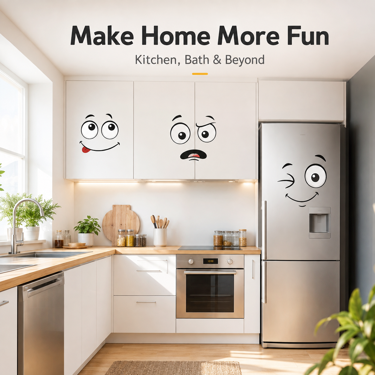 😜 Funny Cartoon Face Decal Sticker – Trash Bin & Fridge Decor 🗑️