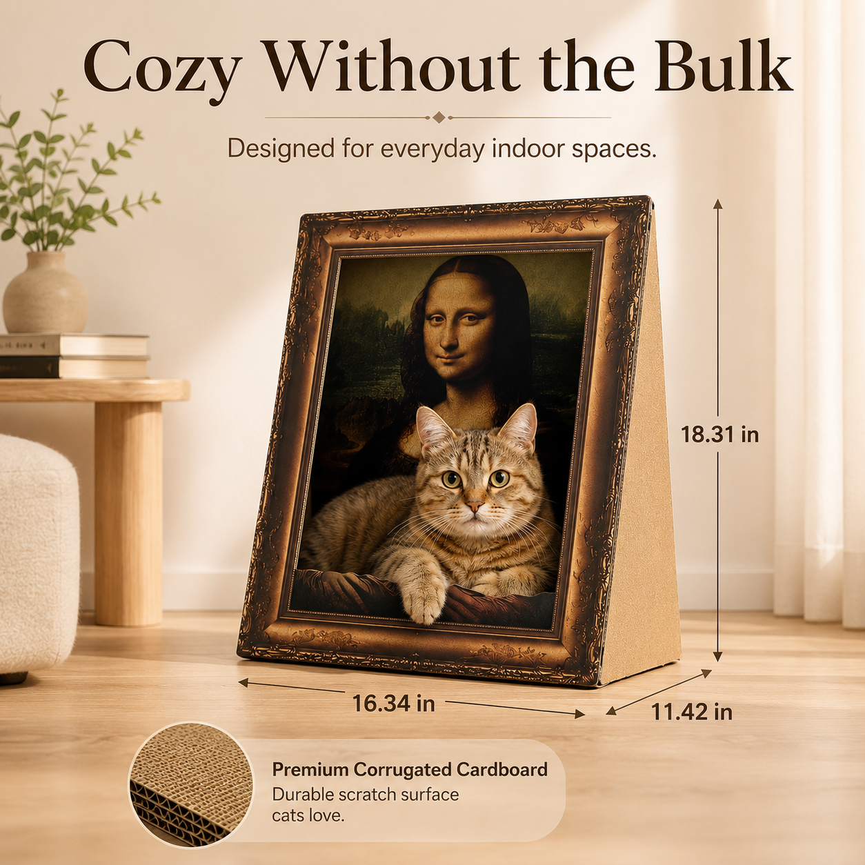🖼️ Art-Inspired Framed Cardboard Cat House with Scratching Board 🐱