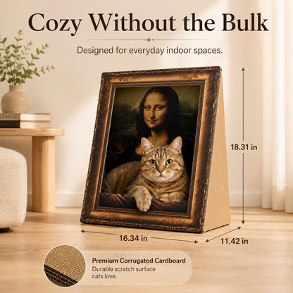 🖼️ Art-Inspired Framed Cardboard Cat House with Scratching Board 🐱