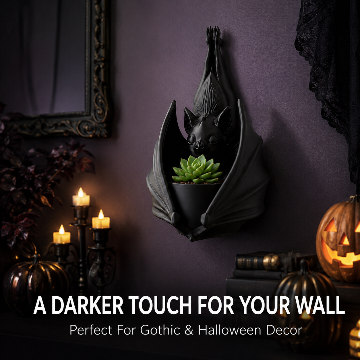 🦇 Sculpted Gothic Bat Wall Hanging Planter & Succulent Holder 🌿