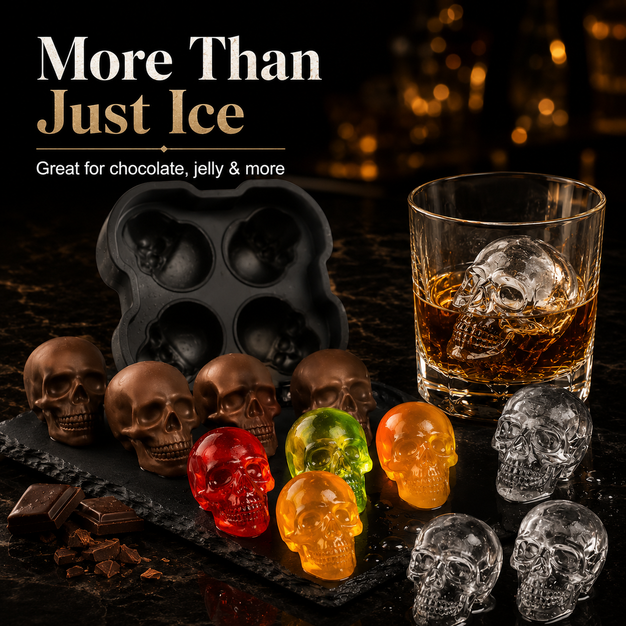 💀 6 Cavity 3D Skull Silicone Ice Cube Mold Tray Whiskey Cocktail Ice Maker 🥃