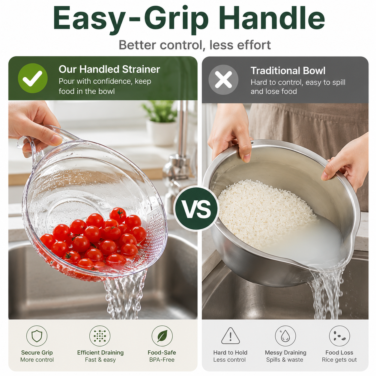 ✨All-in-One Kitchen Strainer – Wash Rice, Fruits & Veggies in Seconds 💧🥗🍚
