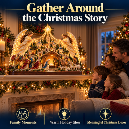 🎄✨ 3D Lighted Angel Nativity Centerpiece – Meaningful Christmas Mantel Decor