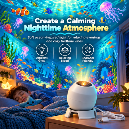🌊 Ocean Glow Underwater Projection Light – 360° Adjustable USB-Powered Bedroom Mood Projector