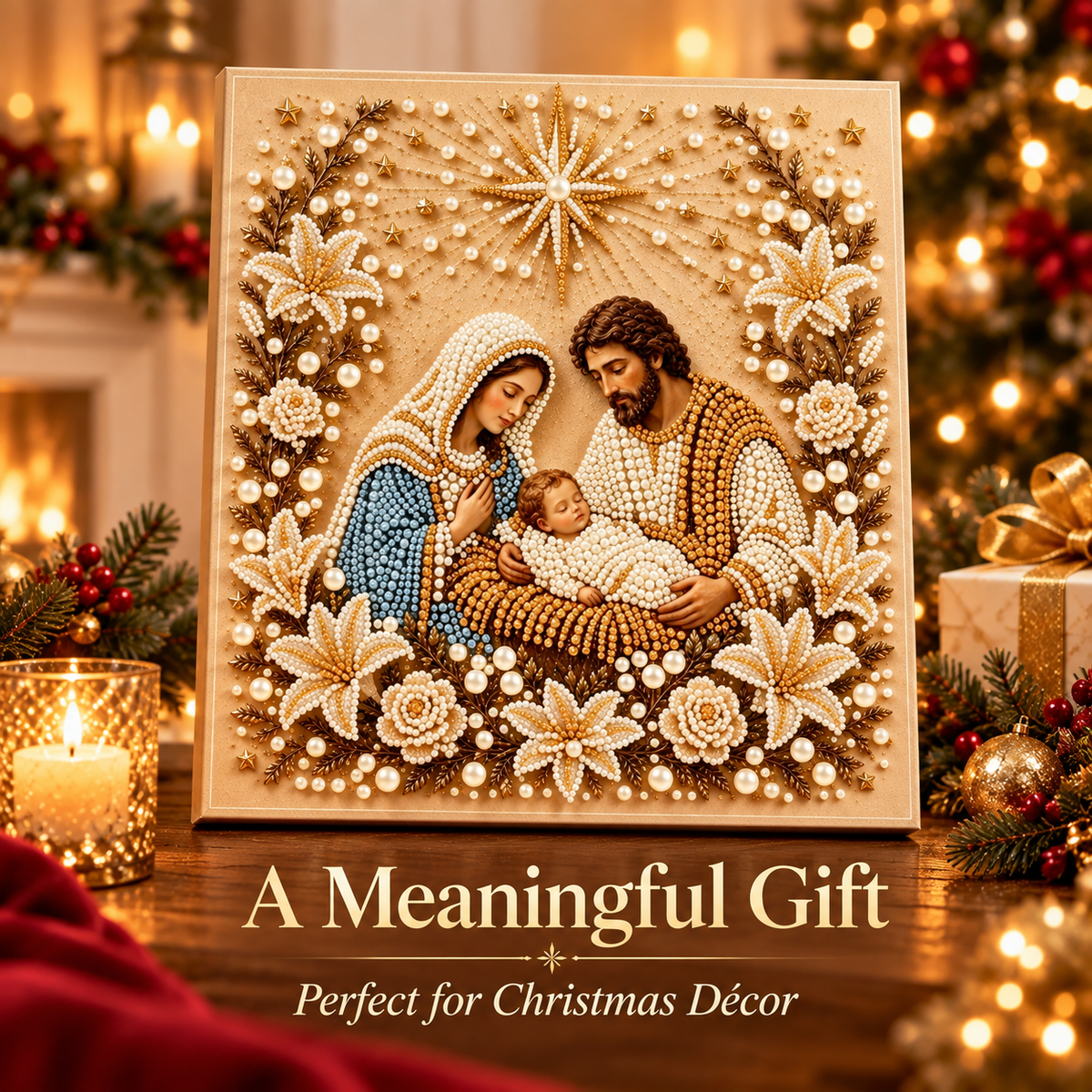 ✝️ 3D Pearl Rhinestone Holy Family Diamond Painting DIY Kit | Nativity Wall Art 🌟