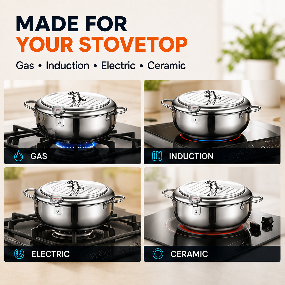 🔥🍗 304 Stainless Steel Stovetop Deep Fryer Pot – With Thermometer 🍟