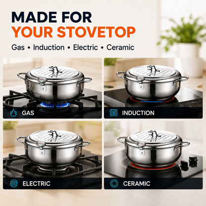 🔥🍗 304 Stainless Steel Stovetop Deep Fryer Pot – With Thermometer 🍟