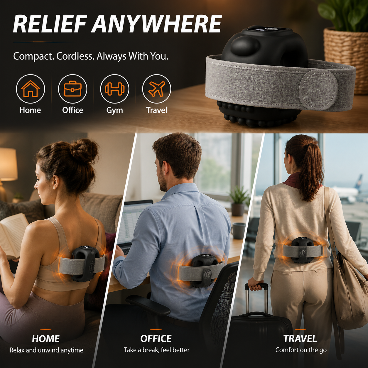 🚚 FREE SHIPPING 💨💆 Hands Free Cordless Deep Tissue Muscle Massager with Strap 🔌