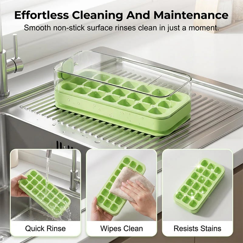 🧊 21-Cube Press-Type Ice Cube Tray With Lid – Easy Fill, Covered Freezer Storage