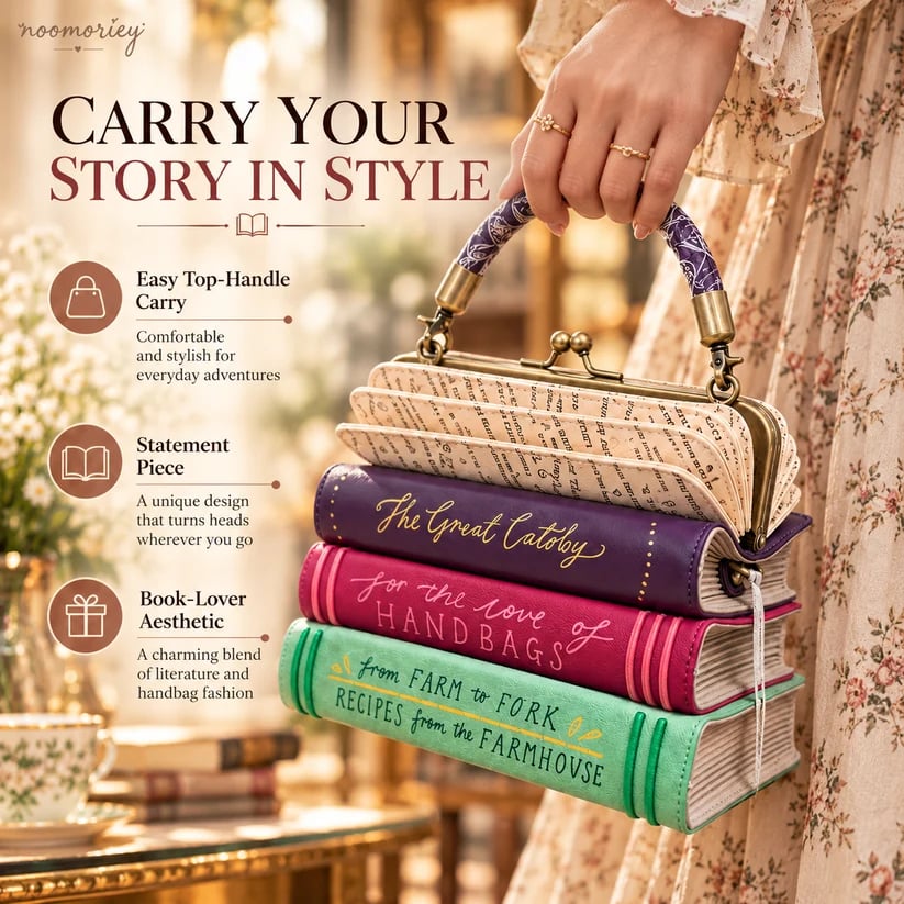 📚✨Book Stack Handbag – Vintage-Inspired Book-Shaped Top Handle Purse, Unique Gift for Book Lovers