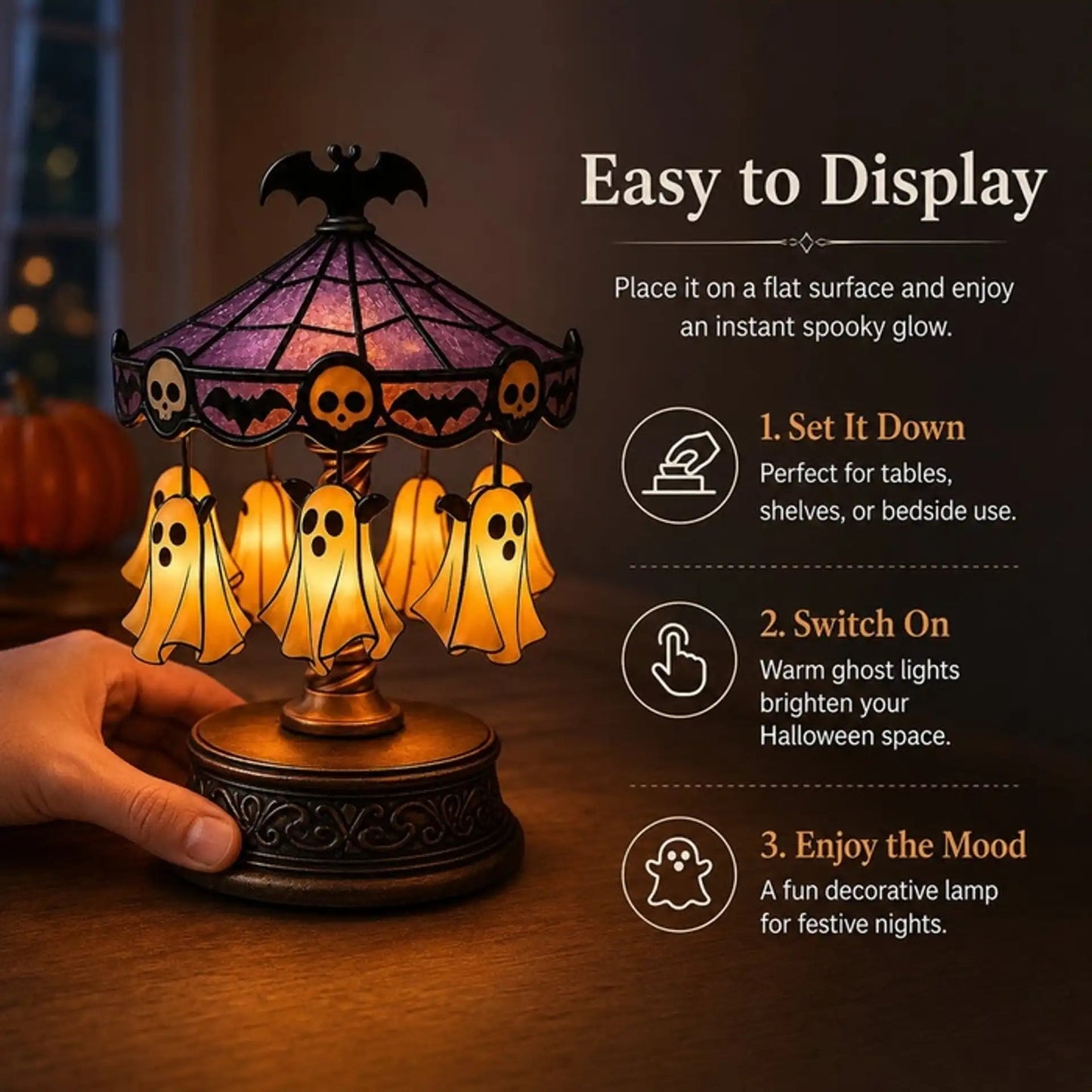 👻 Ghost Carousel Motion Night Light – Animated Halloween Glowing Yard Decor 🎃