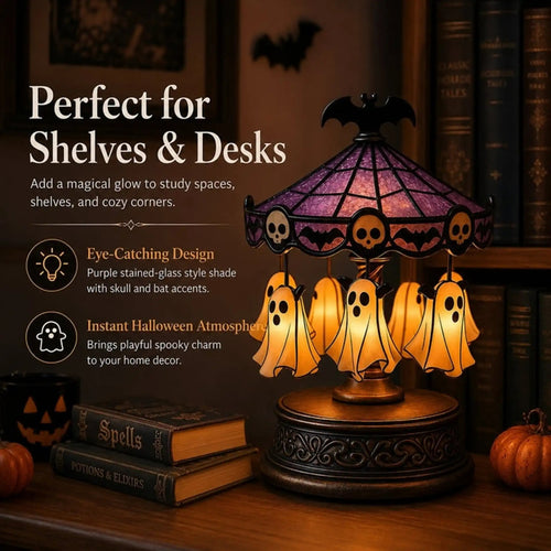 👻 Ghost Carousel Motion Night Light – Animated Halloween Glowing Yard Decor 🎃
