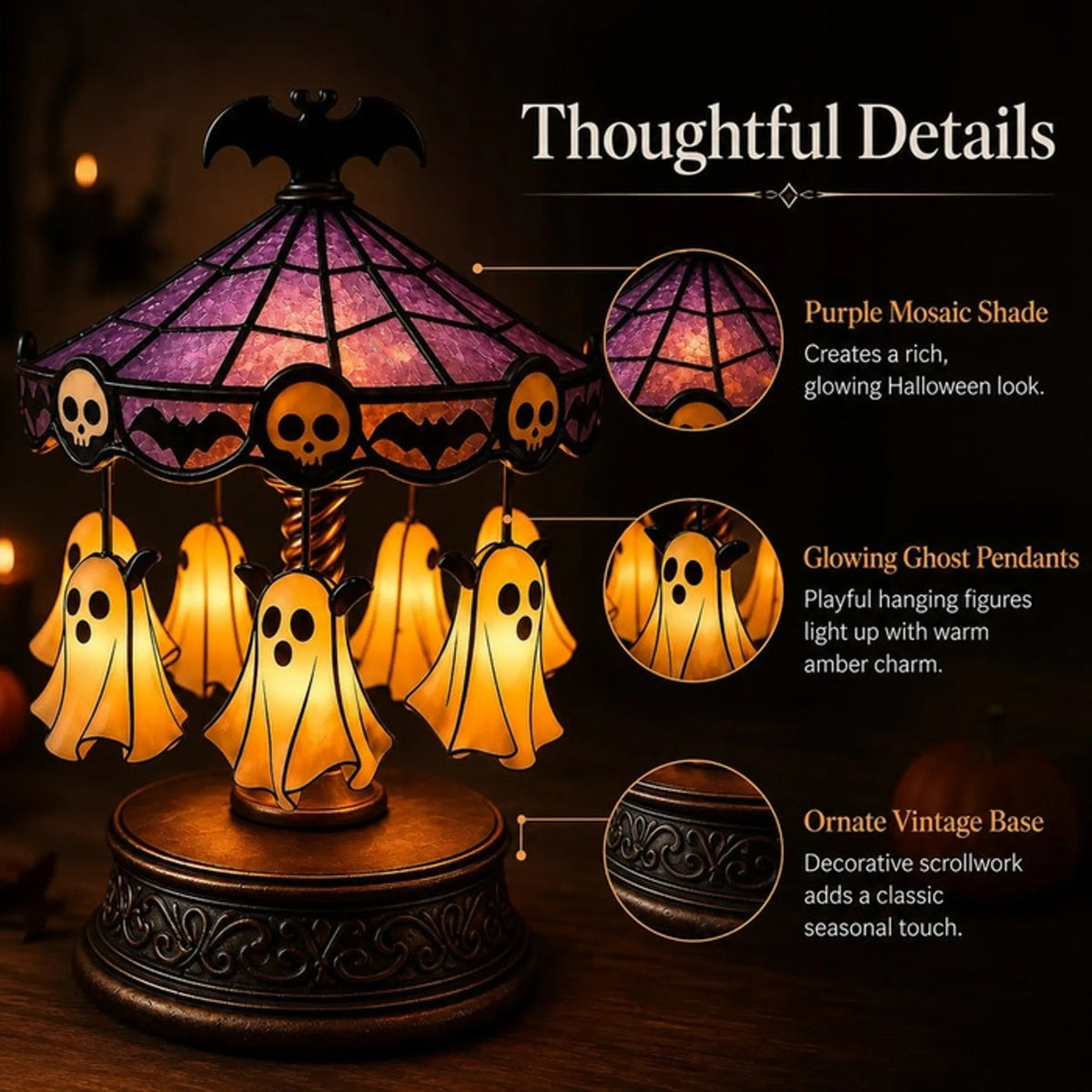 👻 Ghost Carousel Motion Night Light – Animated Halloween Glowing Yard Decor 🎃