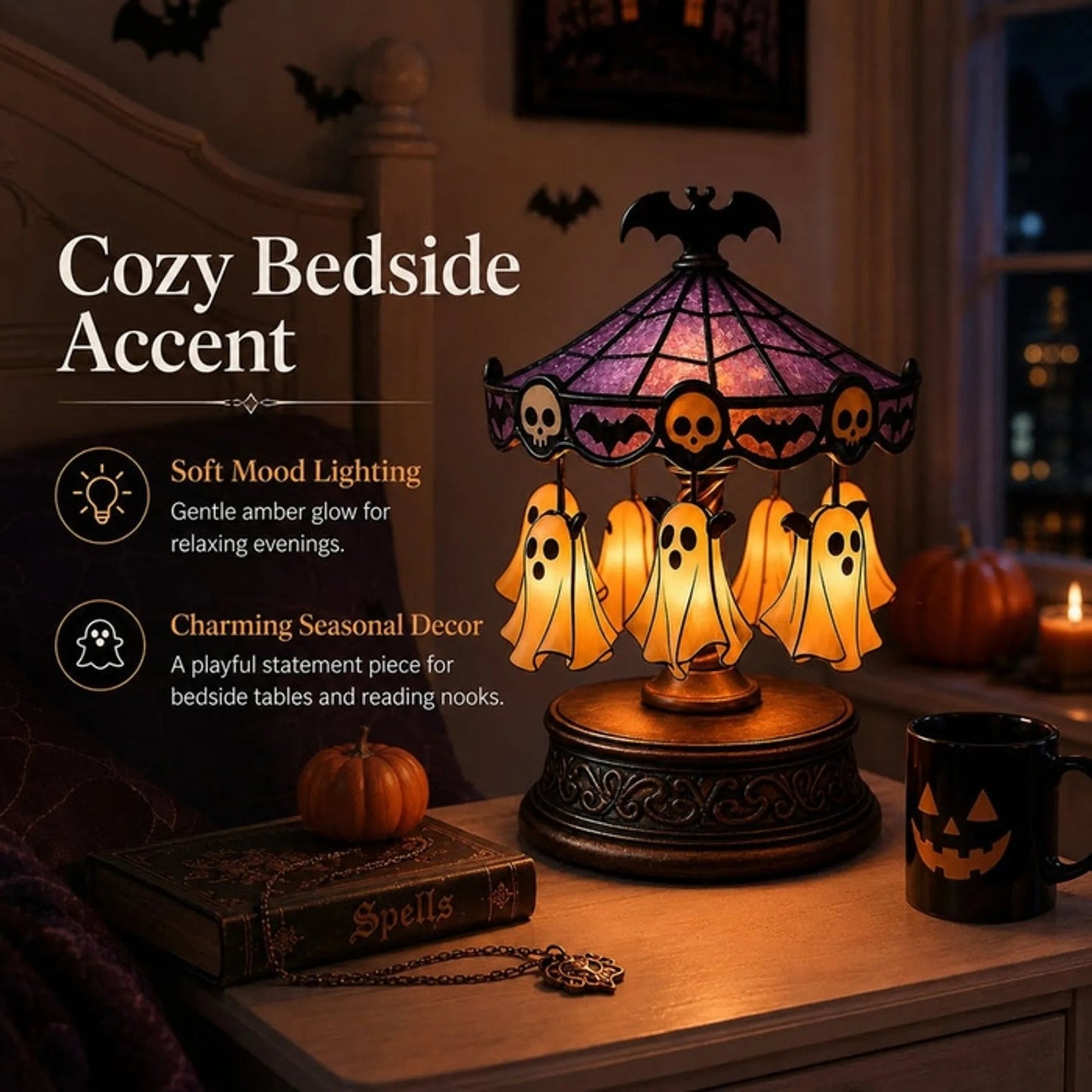👻 Ghost Carousel Motion Night Light – Animated Halloween Glowing Yard Decor 🎃