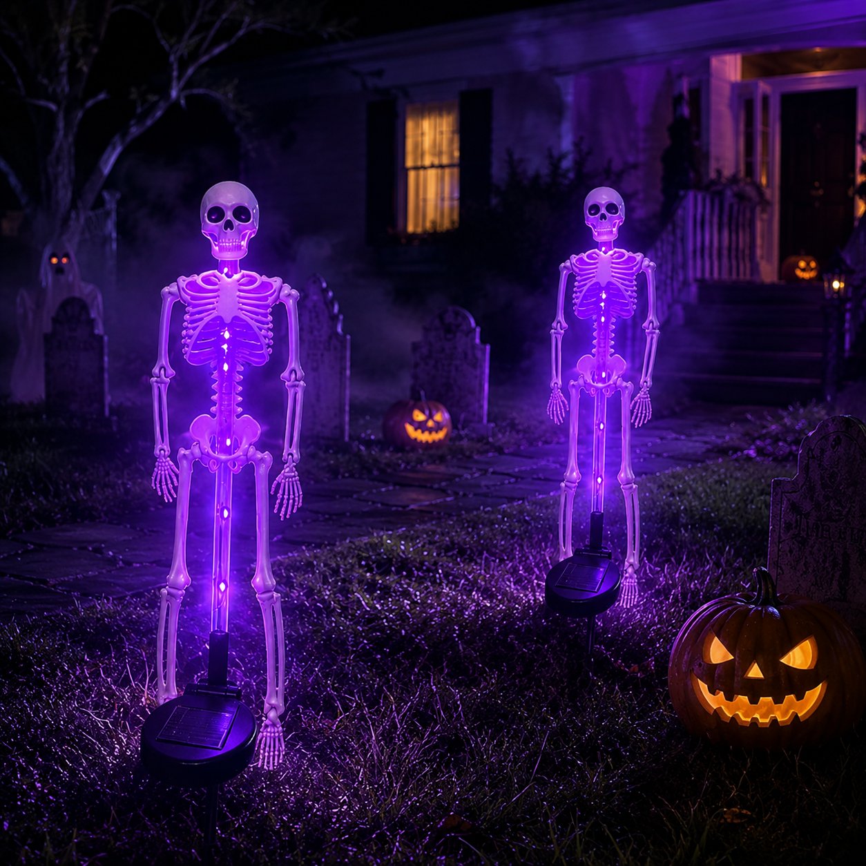 💜 Solar Light-Up Skeleton Yard Stake – Purple Glow Halloween Outdoor Decor 👻