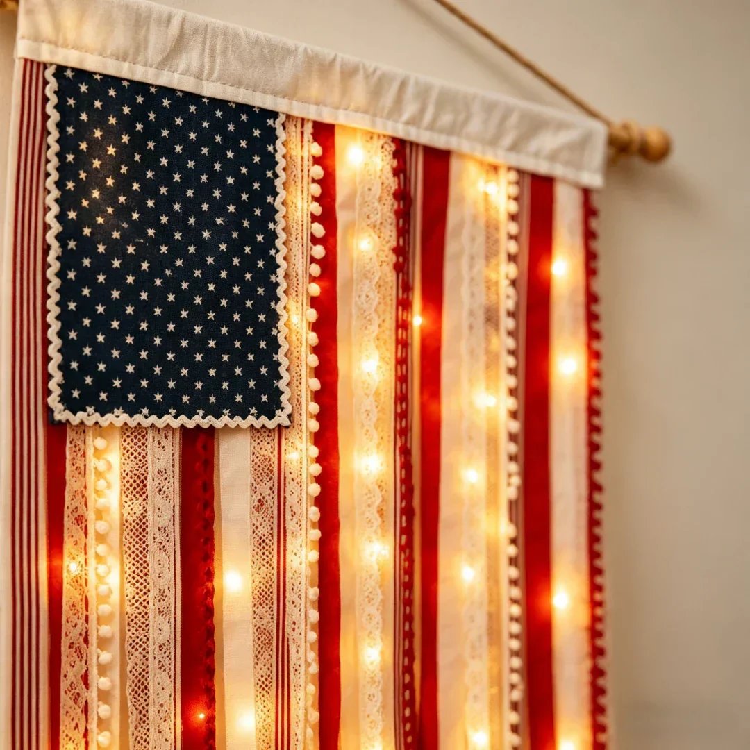 🔥 55% OFF Today Only 🇺🇸 Lighted Rag American Flag Banner ✨ Patriotic Porch Decor 🎆