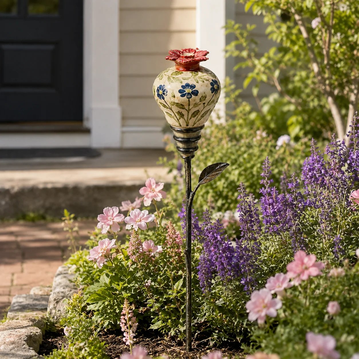🌺 Ceramic Hummingbird Feeder Garden Stake for Outdoor Décor