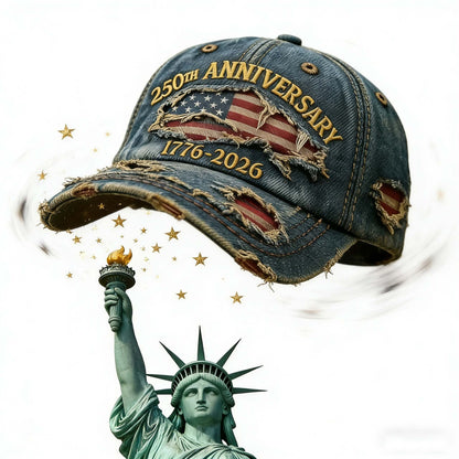 🧢🇺🇸 1776–2026 250th Anniversary Denim Cap | Patriotic Adjustable Hat