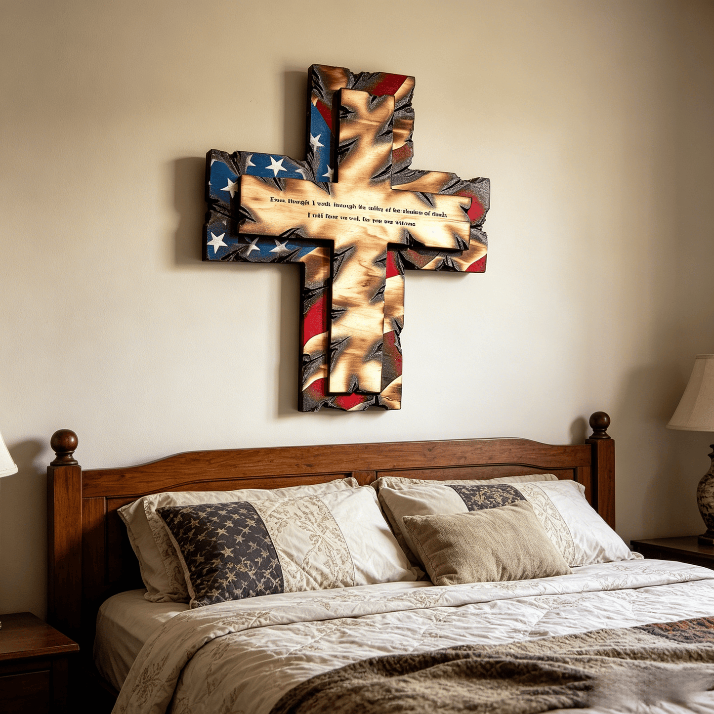 ✝️ Patriotic American Flag Wooden Cross Wall Decor | Psalm 23 Faith Gift