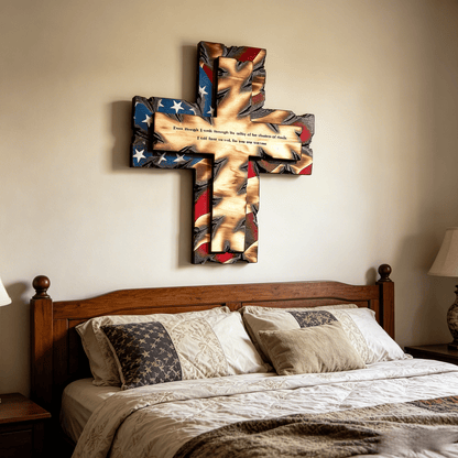 ✝️ Patriotic American Flag Wooden Cross Wall Decor | Psalm 23 Faith Gift