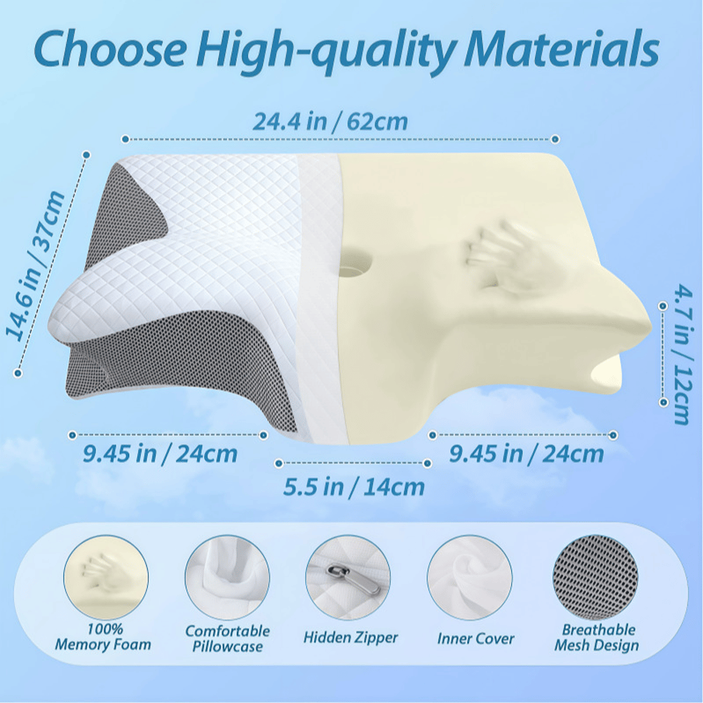 😴 Ergonomic Cervical Memory Foam Neck Pillow for Side, Back & Stomach Sleepers 🌙